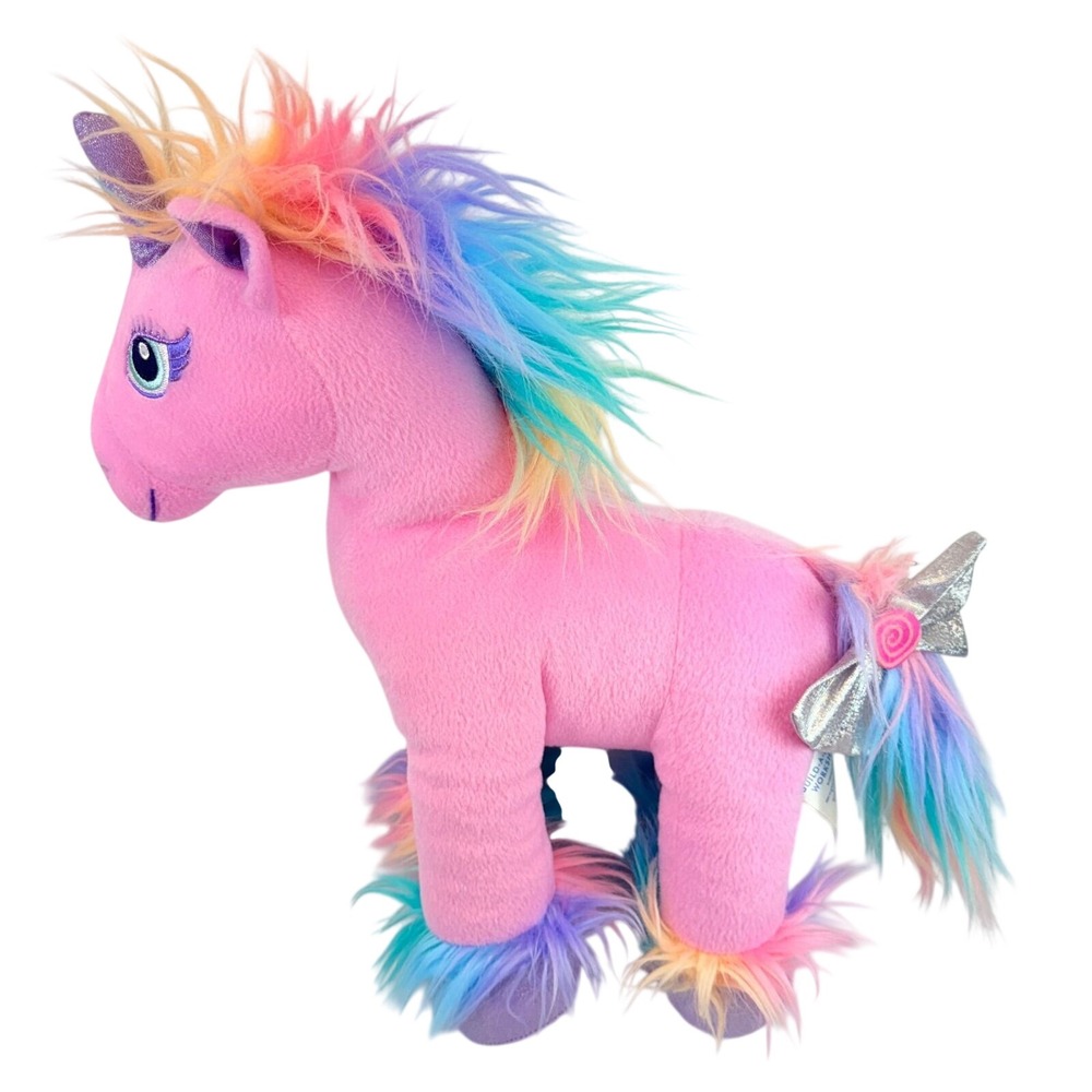 Build-A-Bear Unicorn Stuffed Animal Pink Rainbow Mane Glitter Horn Plush